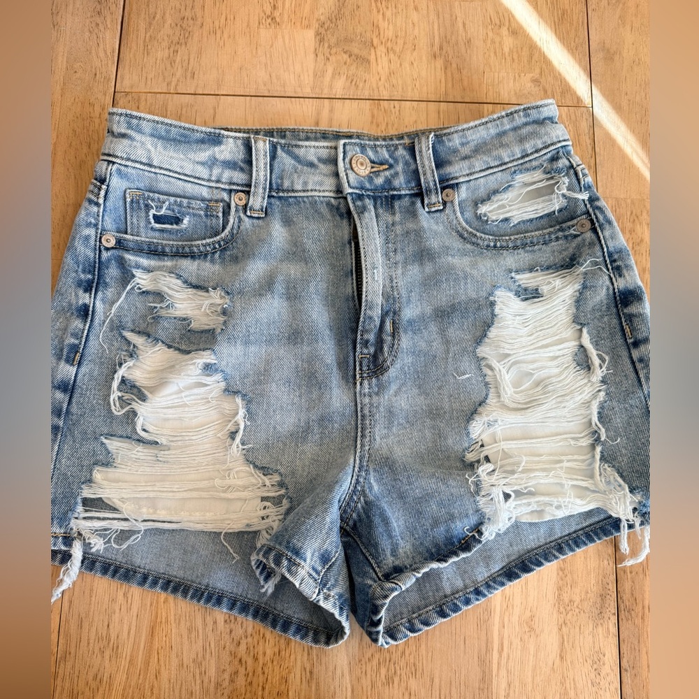 American Eagle Outfitters Light Blue Distressed Denim Jean Shorts